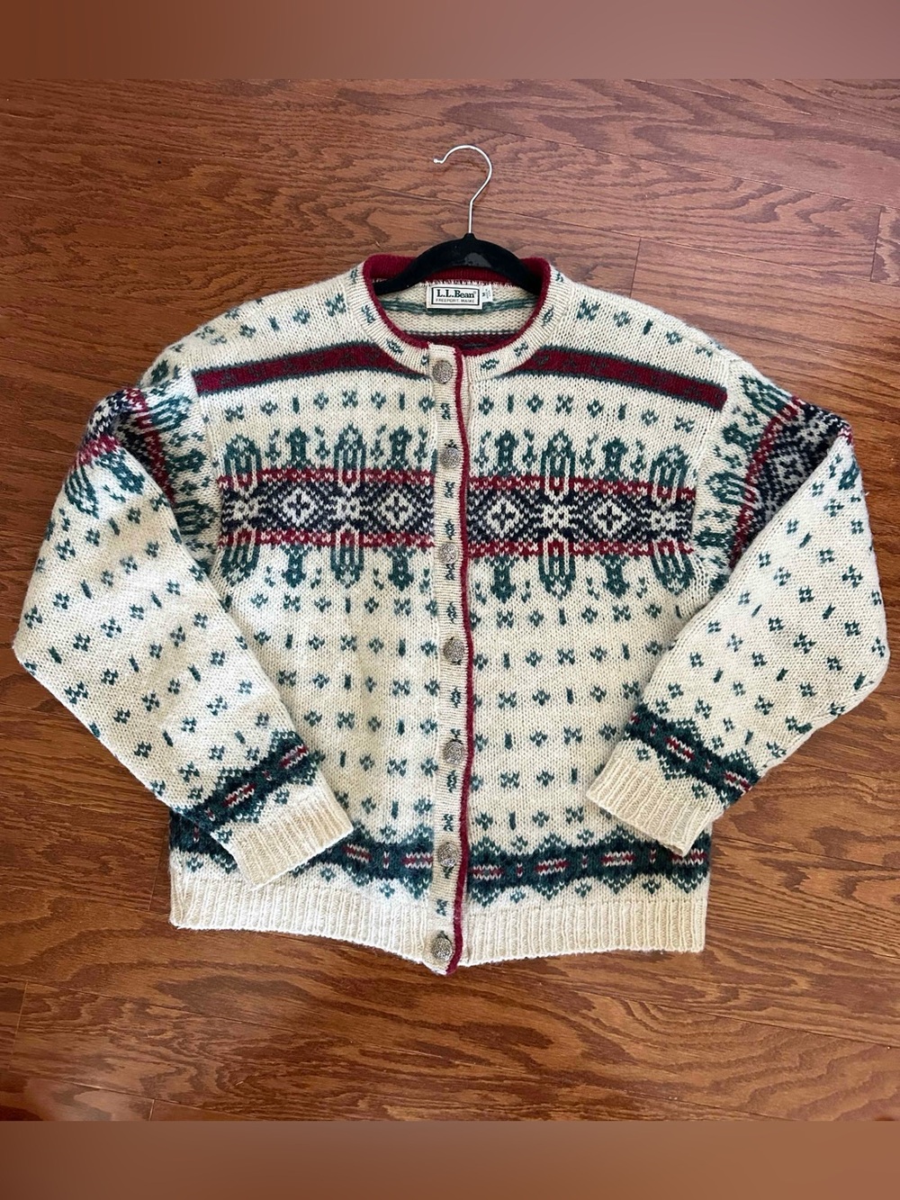 Vintage Made in USA LL Bean Fair Isle Grandpa Cardigan Sweater Nordic Knit M